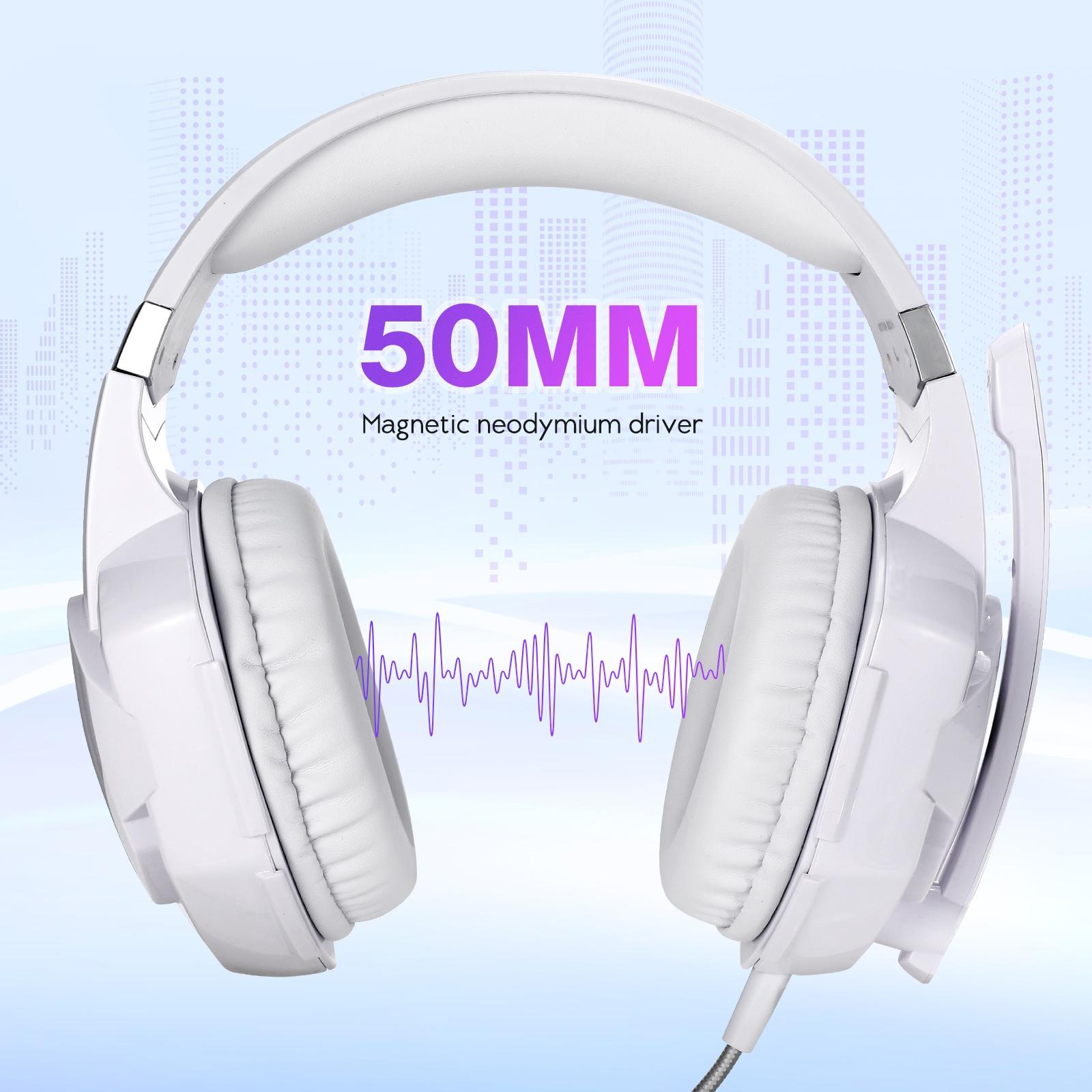 Over-Ear Gaming Headset With Mic Led Light And Stereo Bass For Pc Gamer - White 3