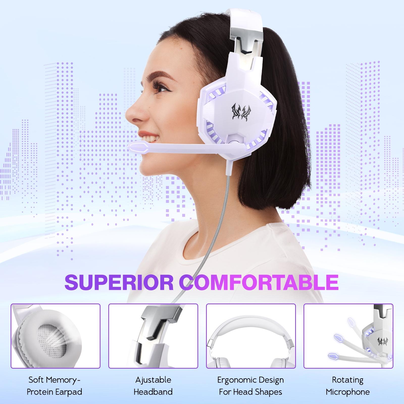 Over-Ear Gaming Headset With Mic Led Light And Stereo Bass For Pc Gamer - White 5