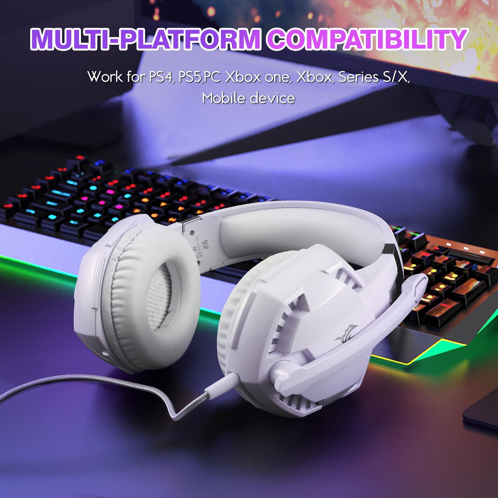 Over-Ear Gaming Headset With Mic Led Light And Stereo Bass For Pc Gamer - White 6