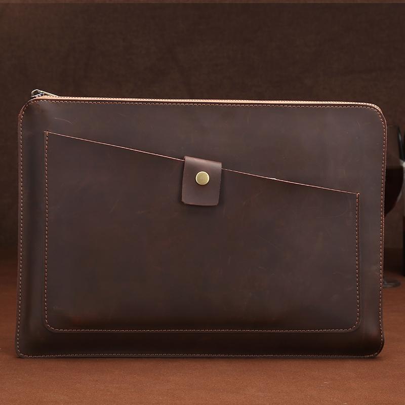 Premium Leather Business Laptop / Tablet Zipper Bag - Universal Fit - Yellow 11
