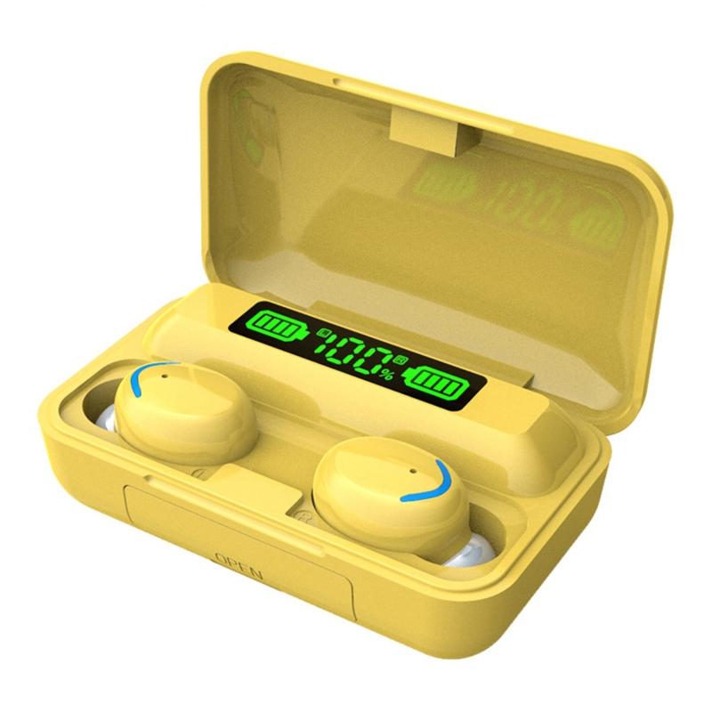 Macaron Bluetooth Earphones with Led Display and Noise Reduction - Yellow 10