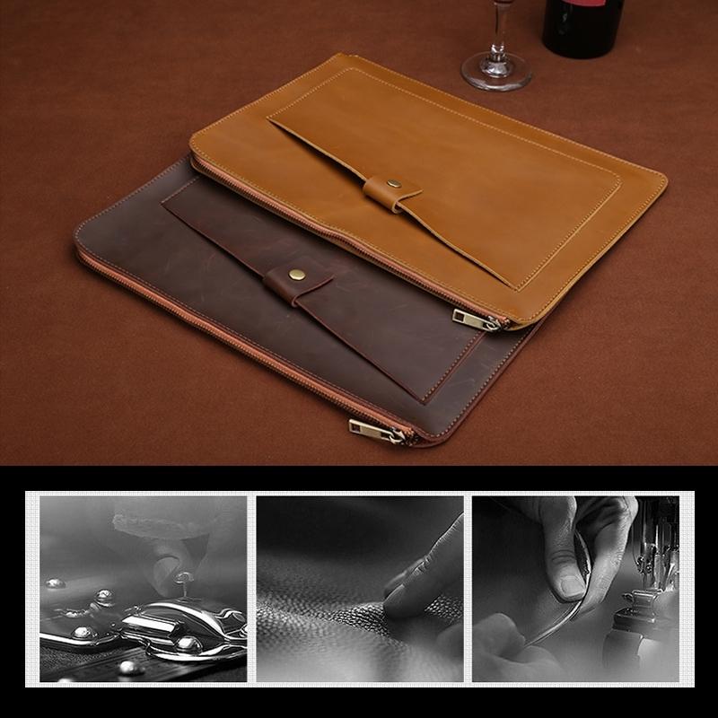 Leather Laptop Tablet Bag with Zipper for Macbook Samsung Sony Dell Alienware Chuwi Asus Hp - Yellow 8