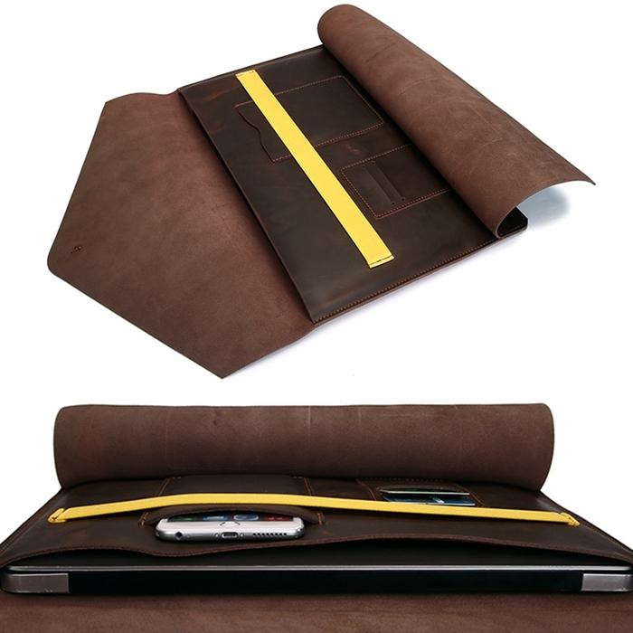 12 Genuine Leather Laptop / Tablet Bag - Universal Fit - Yellow 6