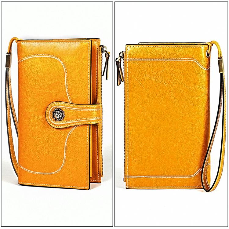 Women Vintage Rfid Oil Wax Wallet - Classic Design - Yellow 4