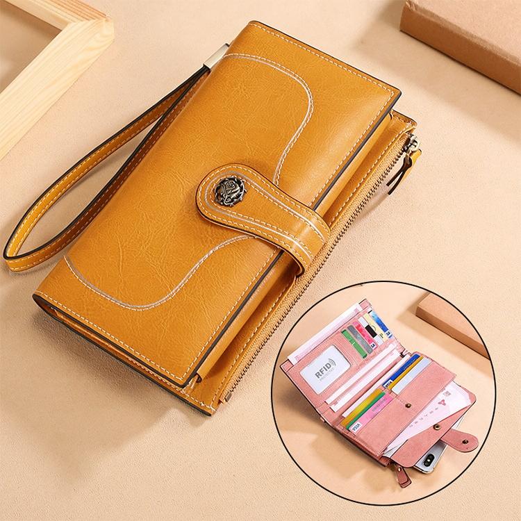 Women Vintage Rfid Oil Wax Wallet - Classic Design - Yellow 9