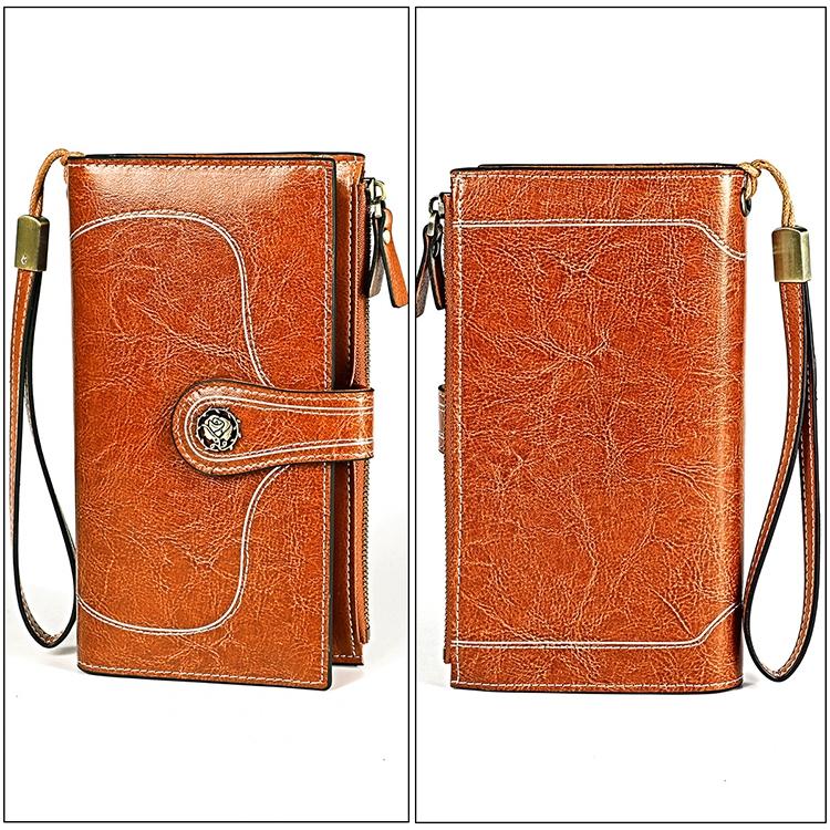 Women Vintage Rfid Oil Wax Wallet - Classic Design - Yellow 12