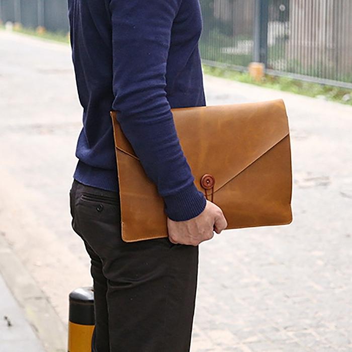 13.3 Genuine Leather Business Laptop Bag For Macbook Samsung Sony Dell Alienware Chuwi Asus Hp - Universal - Yellow 9