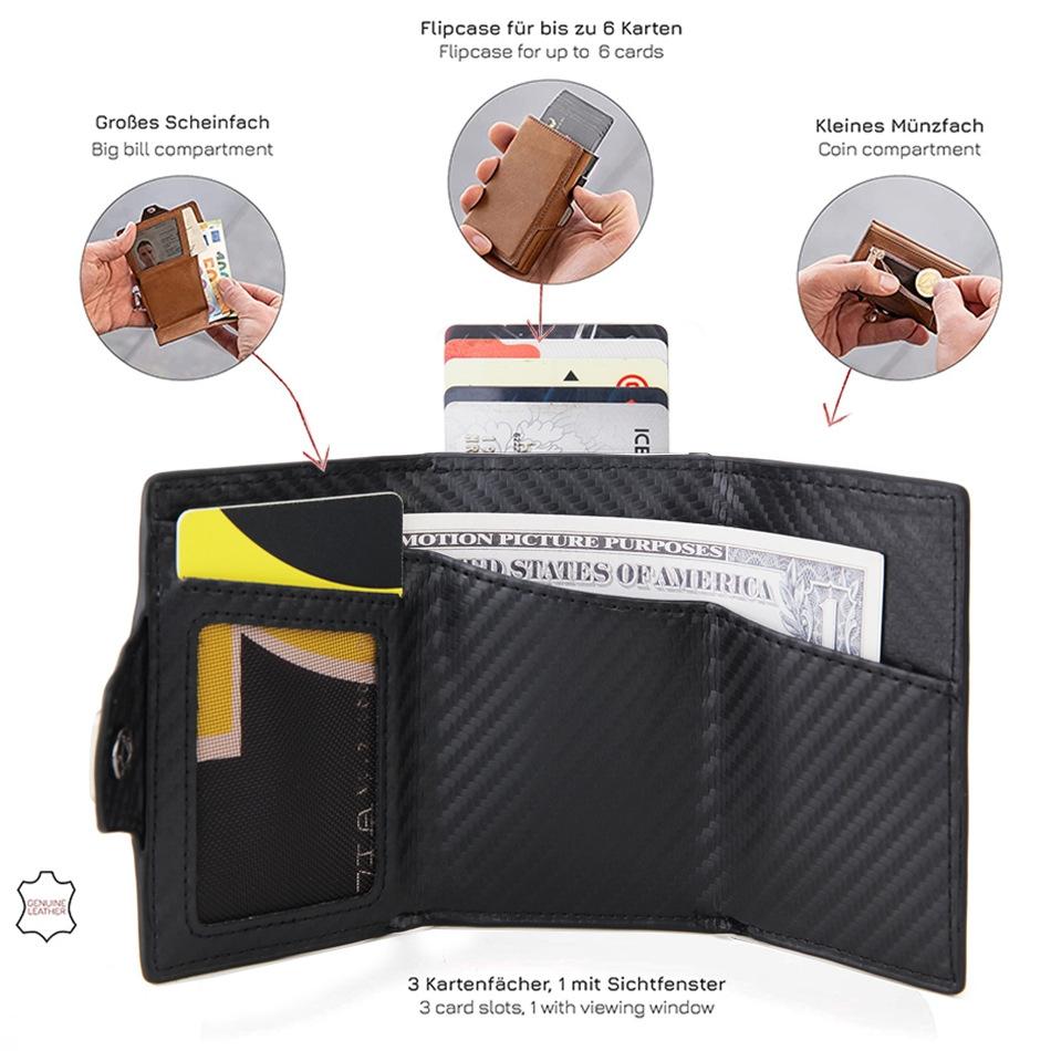 Carbon Fiber Rfid Zipper Card Holder - Sleek and Secure - Brown 11