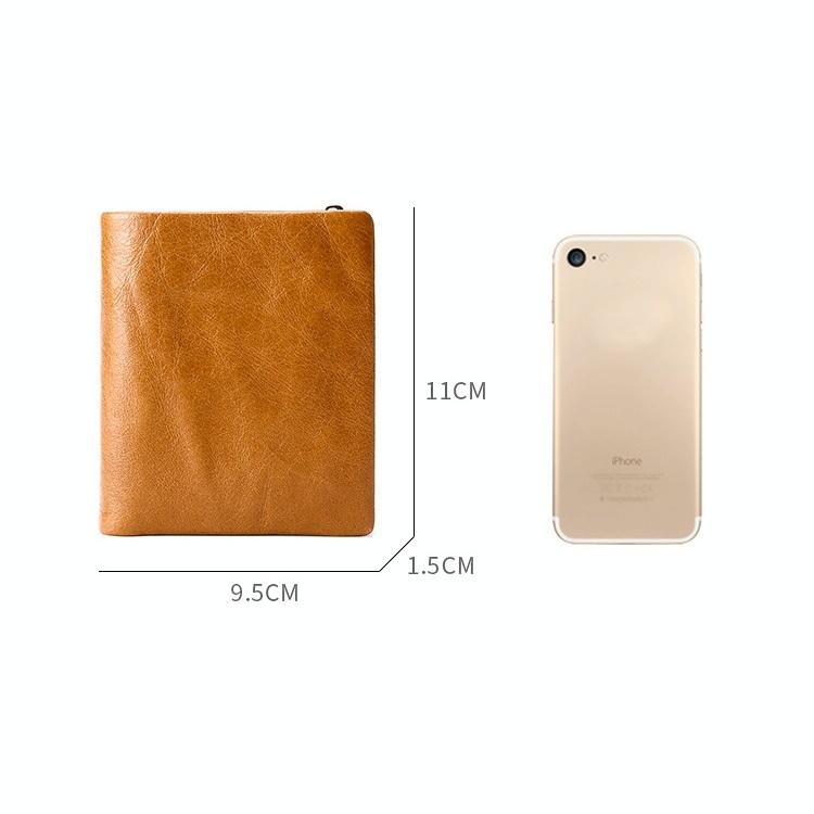 Multi-functional Oil Wax Leather Rfid Wallet - Brown