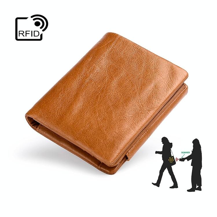 Multi-functional Oil Wax Leather Rfid Wallet - Brown 7