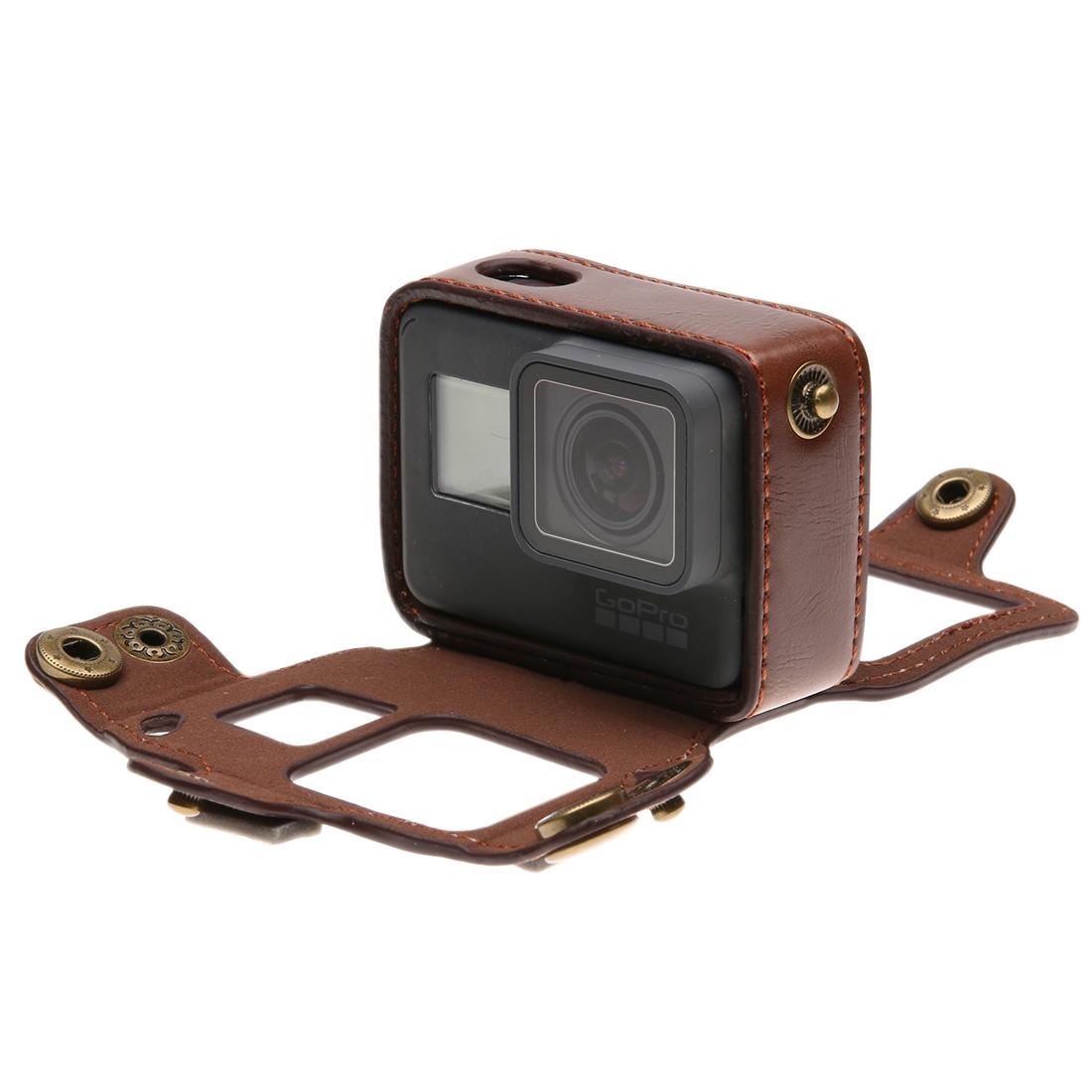 Leather Housing Case with Neck Strap and Buttons for Gopro Hero7 / 6 / 5 - Black - Brown 4