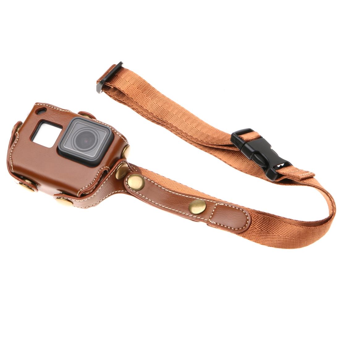 Leather Housing Case with Neck Strap and Buttons for Gopro Hero7 / 6 / 5 - Black - Brown 7