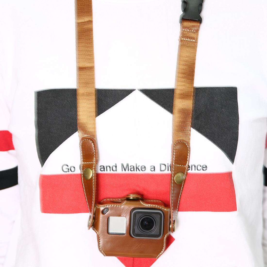 Leather Housing Case with Neck Strap and Buttons for Gopro Hero7 / 6 / 5 - Black - Brown 10