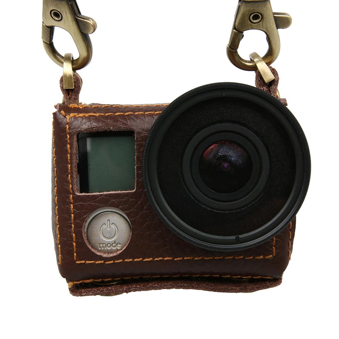Genuine Leather Protective Case for Gopro Hero4 with Litchi Texture and Sling 3