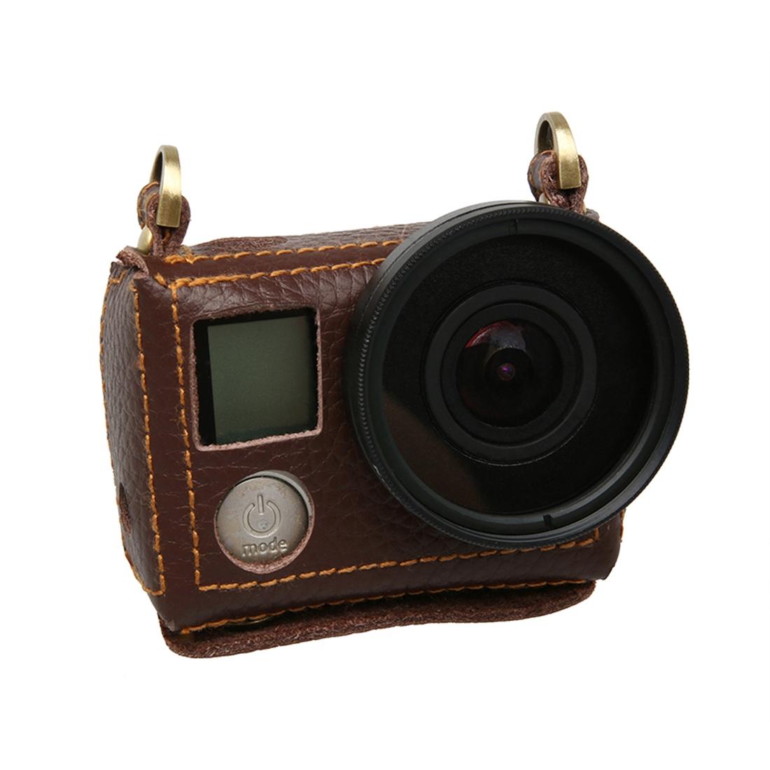 Genuine Leather Protective Case for Gopro Hero4 with Litchi Texture and Sling 7