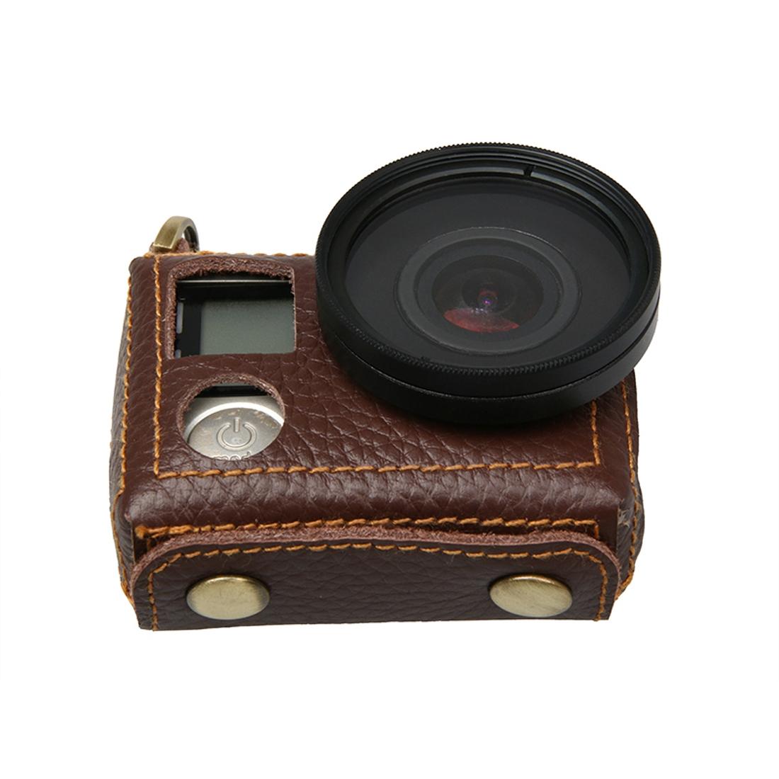 Genuine Leather Protective Case for Gopro Hero4 with Litchi Texture and Sling 9