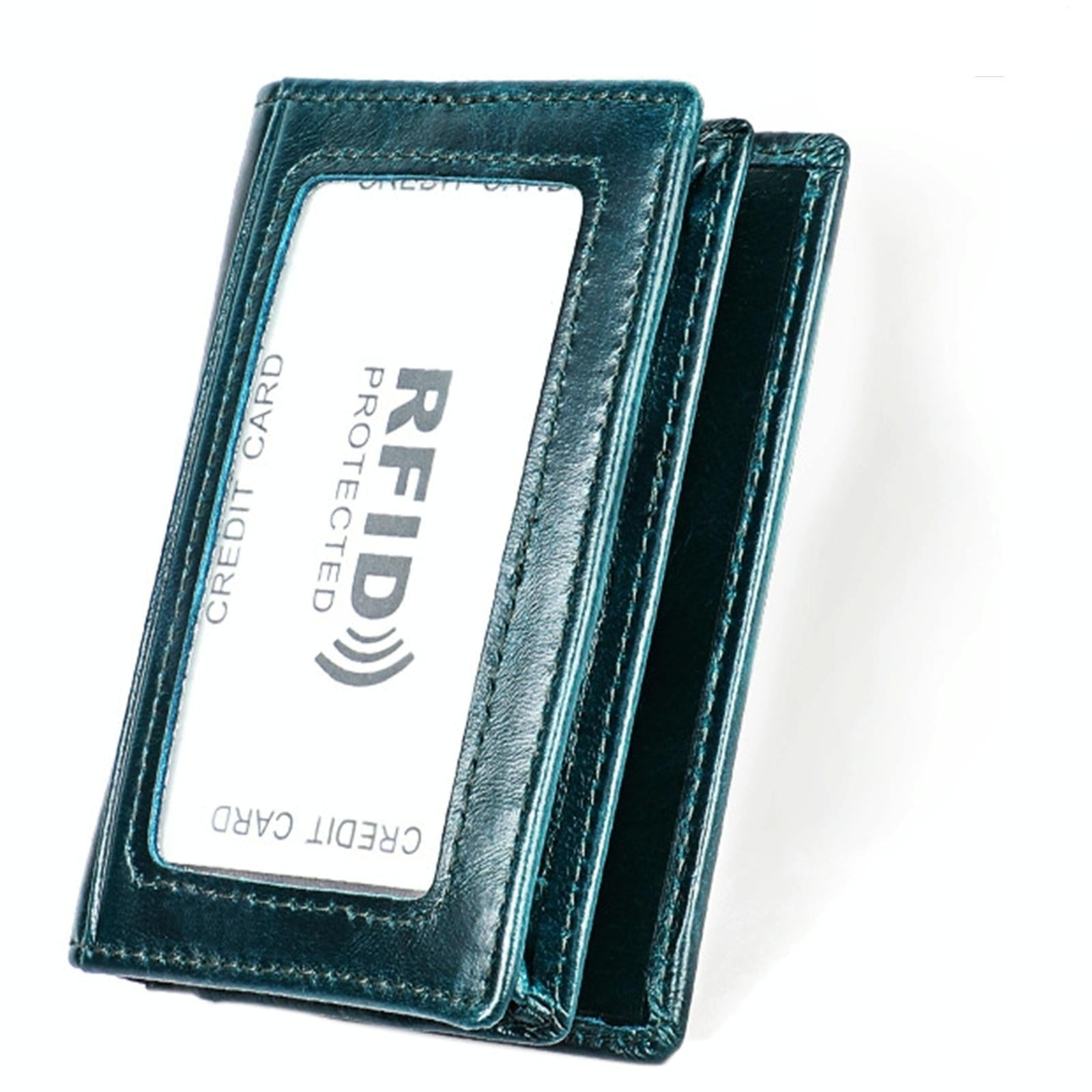 Leather Rfid Card Holder Wallet with 5 Slots and Pocket - Brown 5