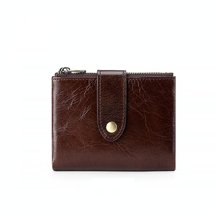 Leather Rfid Wallet with Dual Zippers - Brown