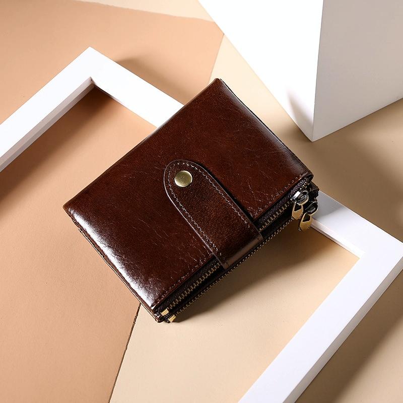 Leather Rfid Wallet with Dual Zippers - Brown 3