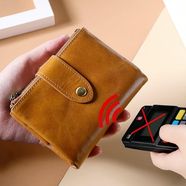 Leather Rfid Wallet with Dual Zippers - Brown 9