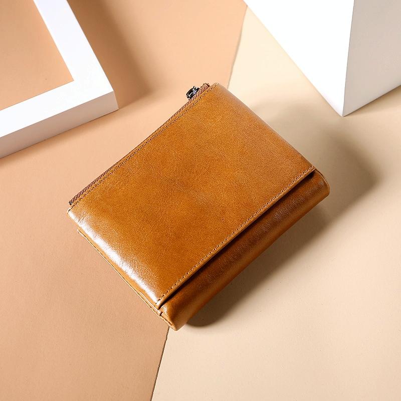 Leather Rfid Wallet with Dual Zippers - Brown 12