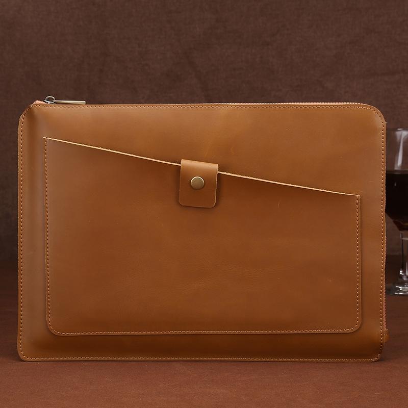 Premium Leather Business Laptop Bag With Zipper - Universal Fit - Brown 11