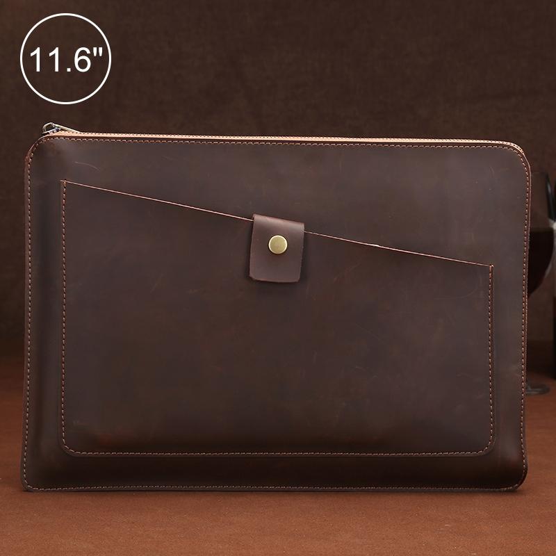 Leather Laptop Tablet Bag with Zipper for Macbook Samsung Sony Dell Alienware Chuwi Asus Hp - Brown 11