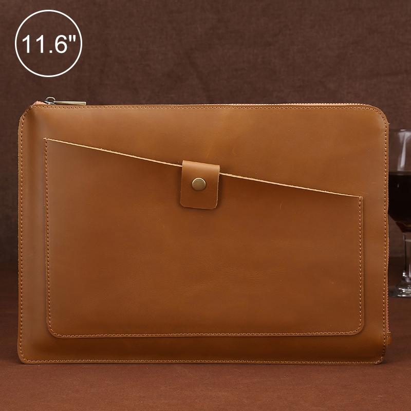 Leather Laptop Tablet Bag with Zipper for Macbook Samsung Sony Dell Alienware Chuwi Asus Hp - Brown 14