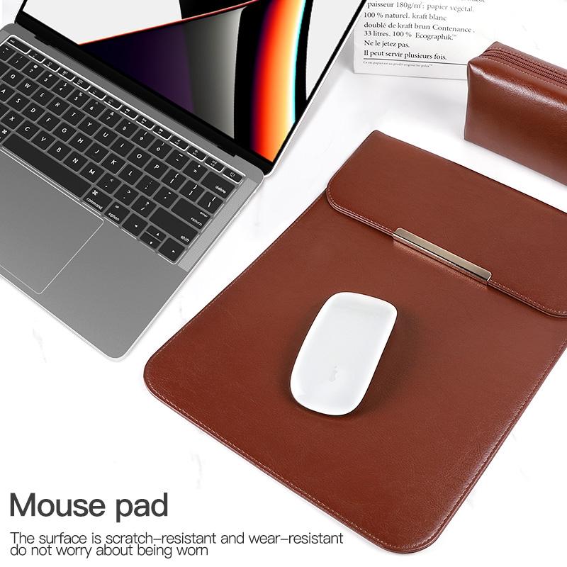 13.3 2-In-1 Laptop Sleeve With Mouse Storage In Pu Leather - Brown 5