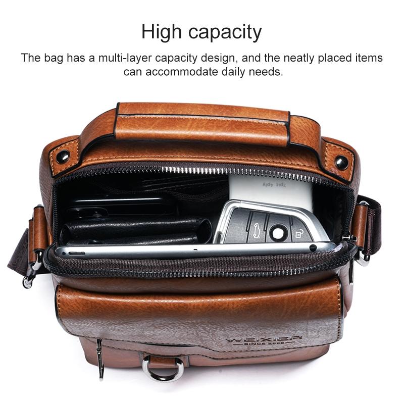 Men Retro Pu Leather Crossbody Bag Business Handbag With Multiple Compartments - Brown 8