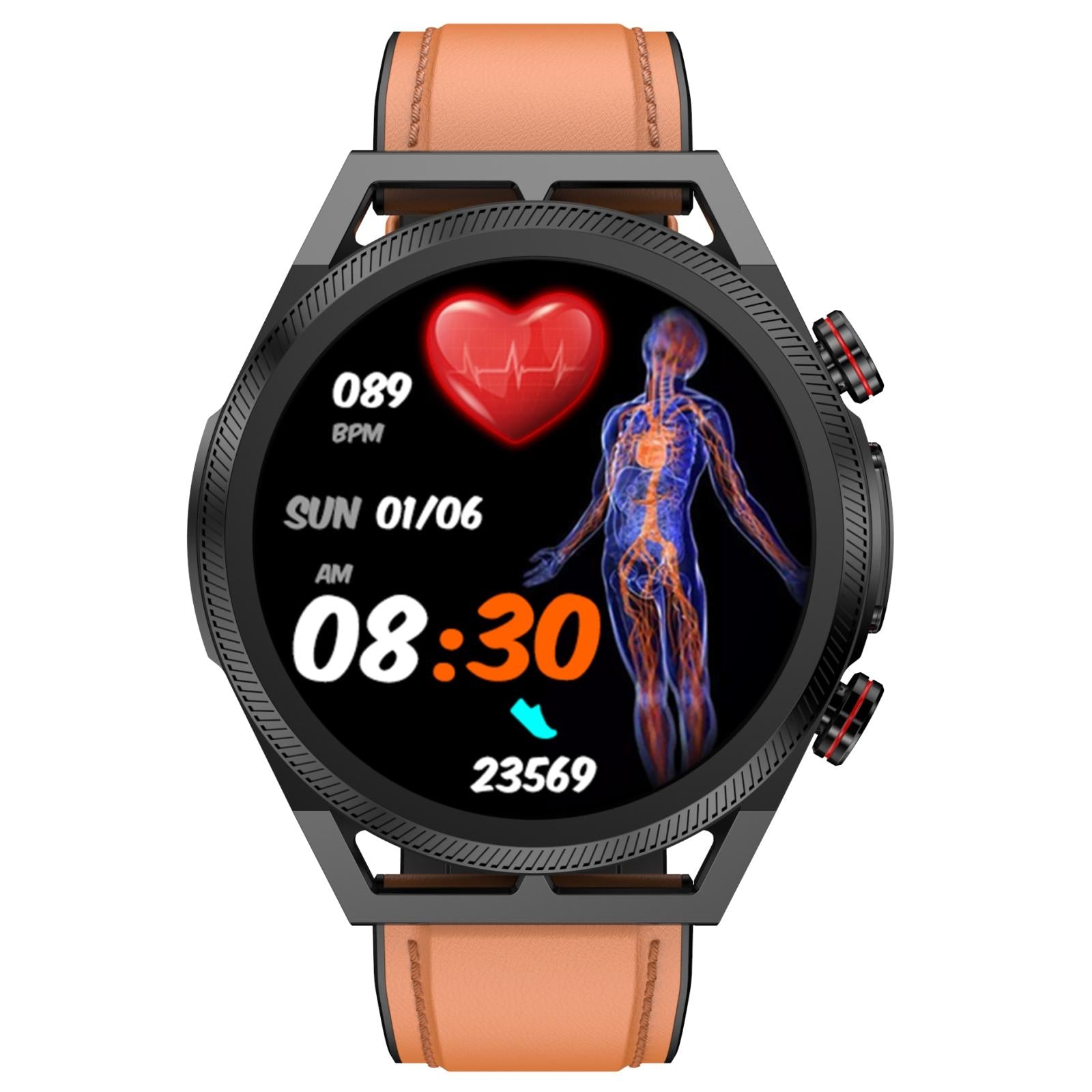 1.39 Inch Ips Screen Ip67 Waterproof Leather Band Smart Watch Support Body Temperature Monitoring / Ecg - Brown 3