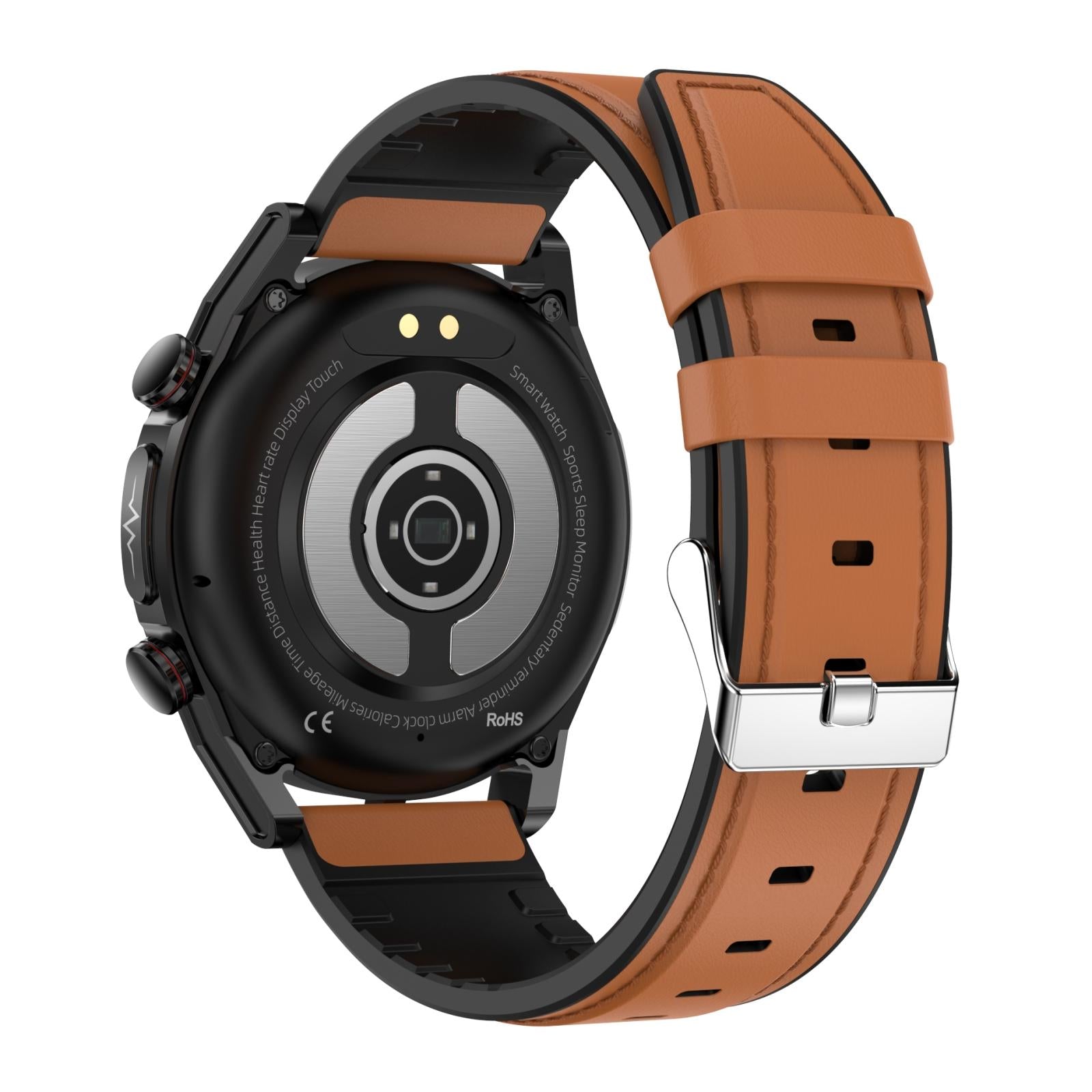 1.39 Inch Ips Screen Ip67 Waterproof Leather Band Smart Watch Support Body Temperature Monitoring / Ecg - Brown 4