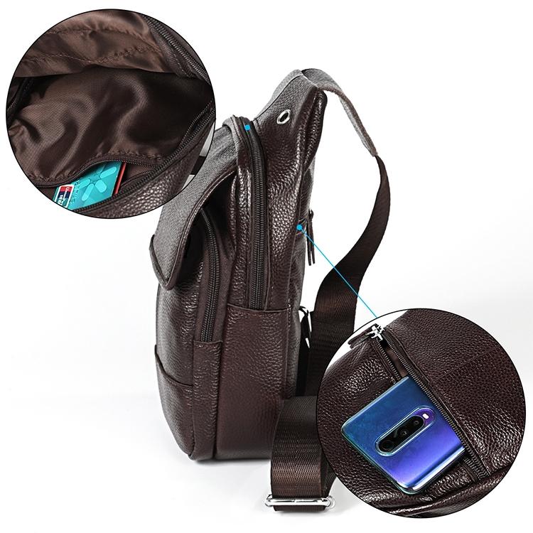 Men Litchi Texture Full Grain Cowhide Crossbody Bag - Brown 7