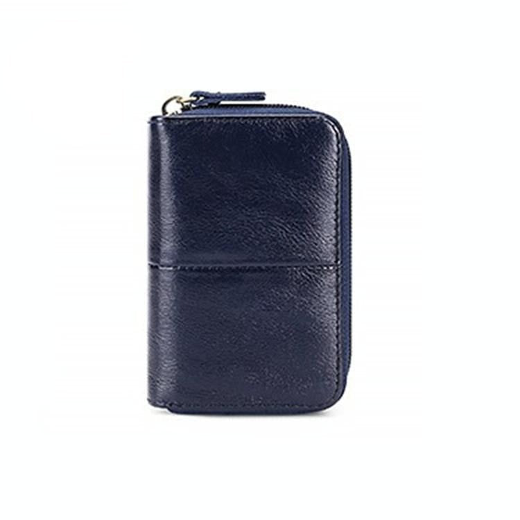 Leather Rfid Zipper Card Holder with Change Pocket - Brown