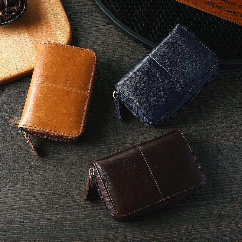 Leather Rfid Zipper Card Holder with Change Pocket - Brown 6
