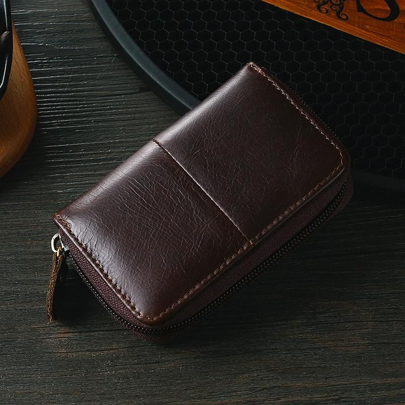 Leather Rfid Zipper Card Holder with Change Pocket - Brown 8