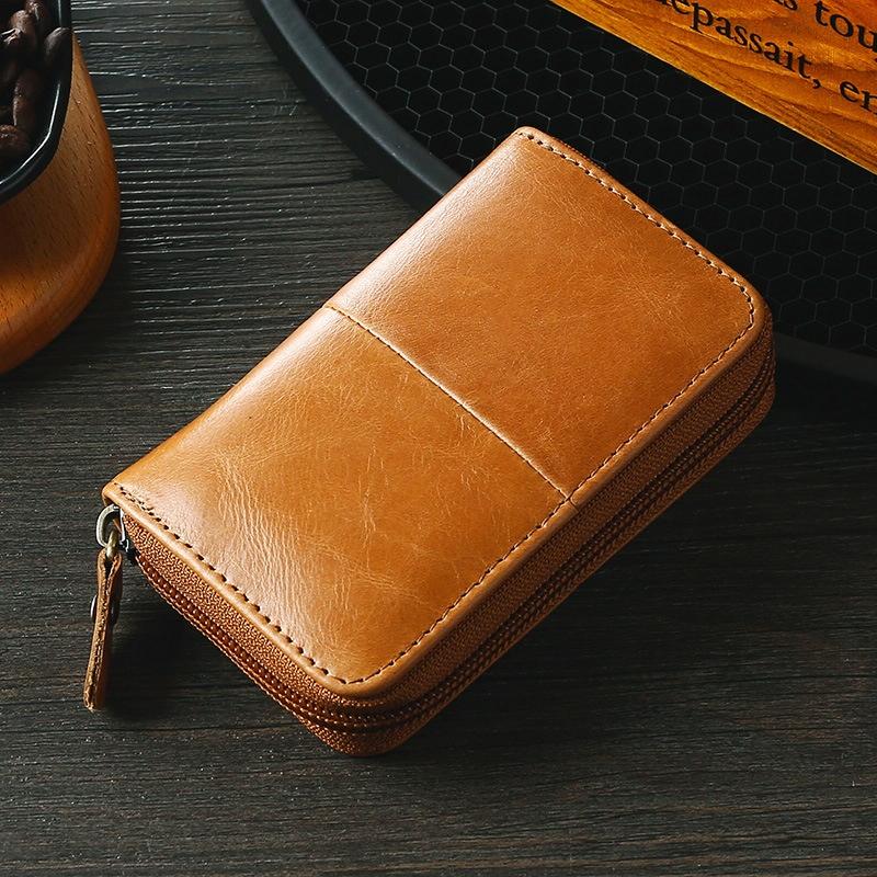 Leather Rfid Zipper Card Holder with Change Pocket - Brown 12