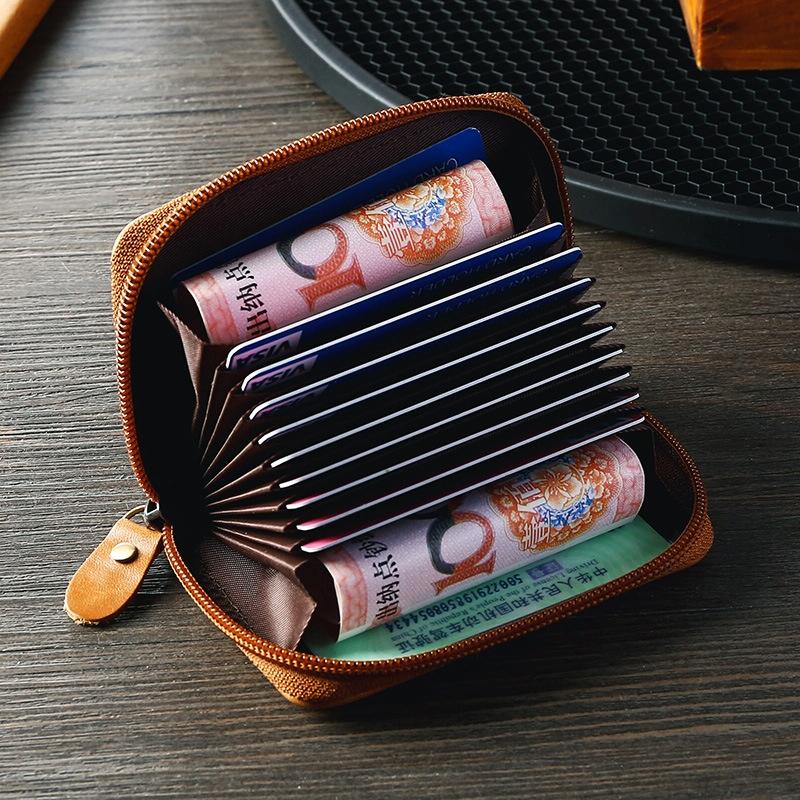 Leather Rfid Zipper Card Holder with Change Pocket - Brown 13
