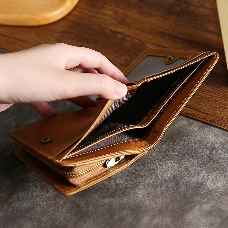 Oilskin Leather Rfid Change Purse - Brown - Brown 5