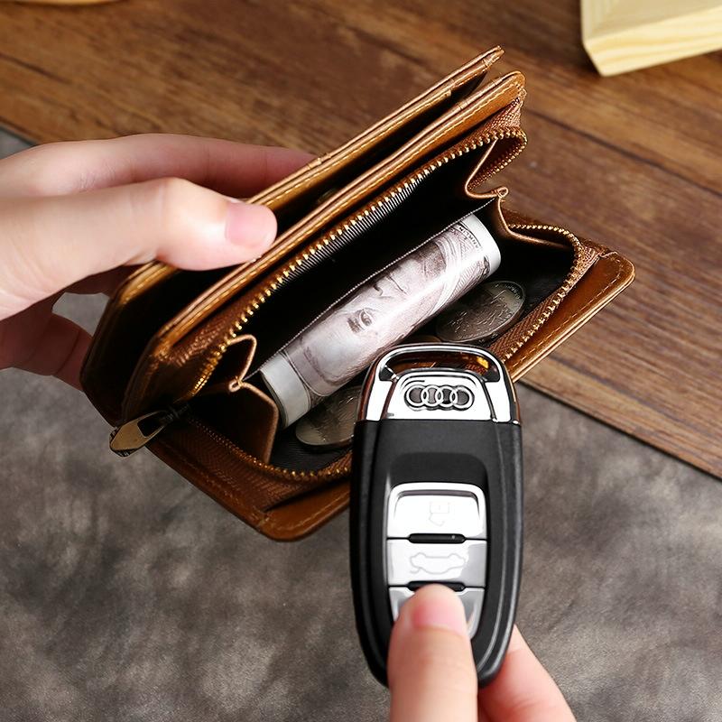 Oilskin Leather Rfid Change Purse - Brown - Brown 7