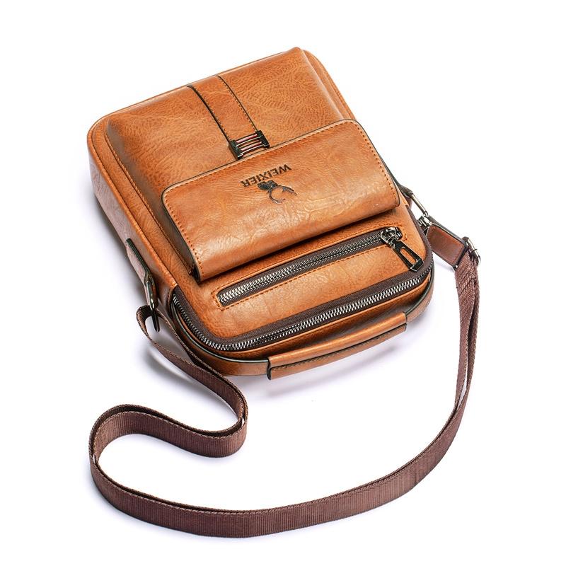 Retro Pu Leather Men Crossbody Bag Large Capacity Business Handbag - Light Brown 5