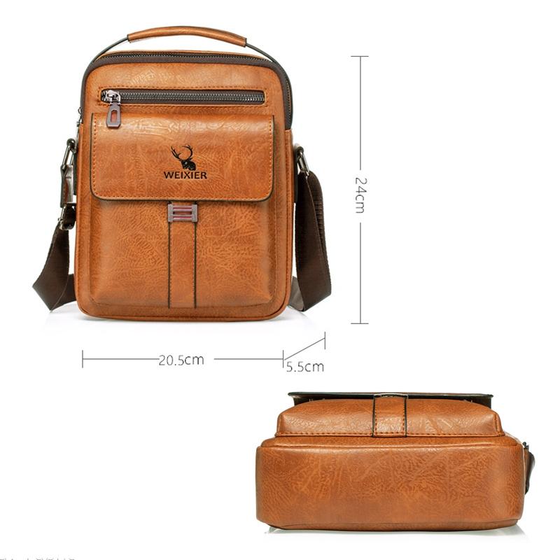 Retro Pu Leather Men Crossbody Bag Large Capacity Business Handbag - Light Brown 6