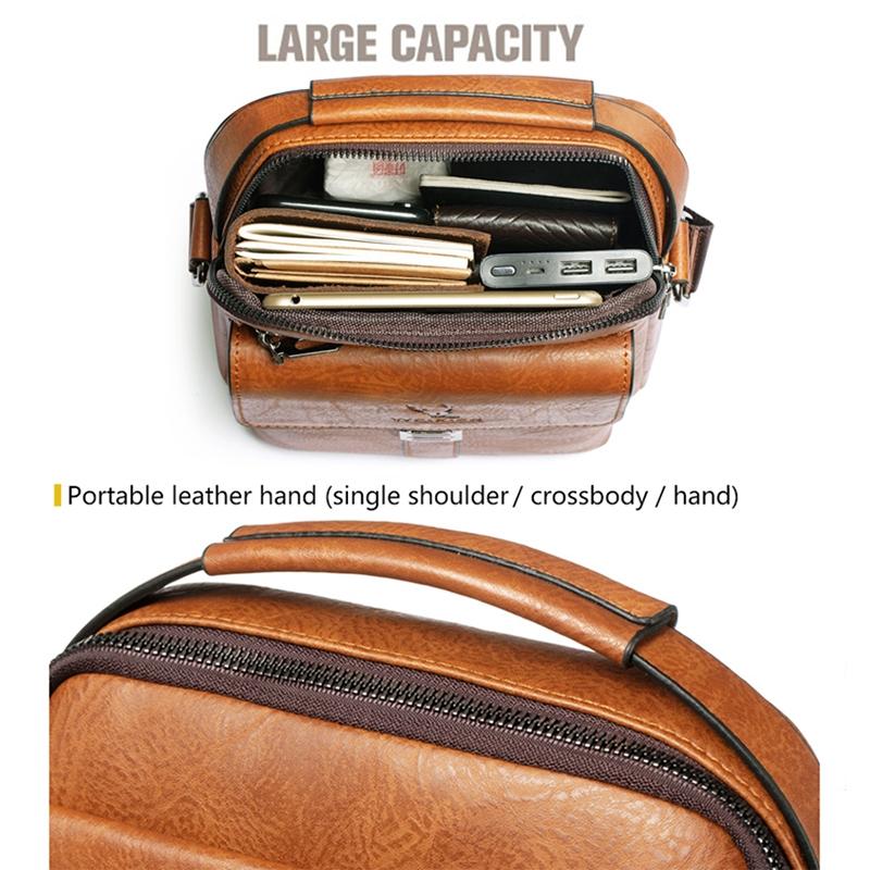 Retro Pu Leather Men Crossbody Bag Large Capacity Business Handbag - Light Brown 7