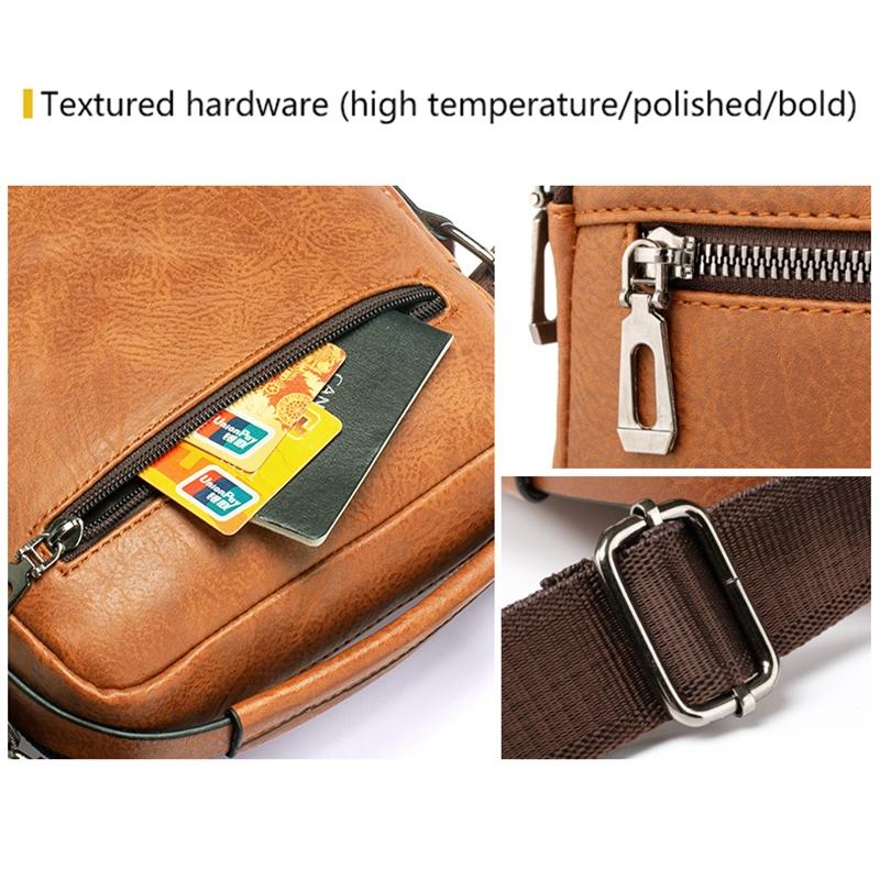 Retro Pu Leather Men Crossbody Bag Large Capacity Business Handbag - Light Brown 8
