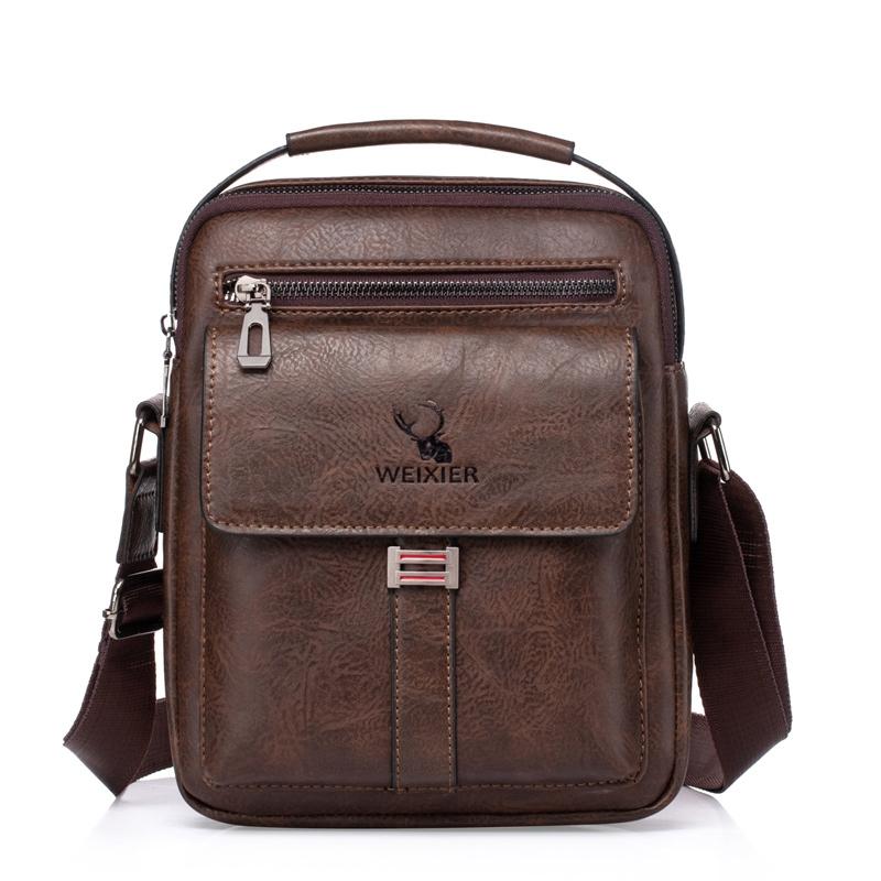 Retro Pu Leather Men Crossbody Bag Large Capacity Business Handbag - Dark Brown 12