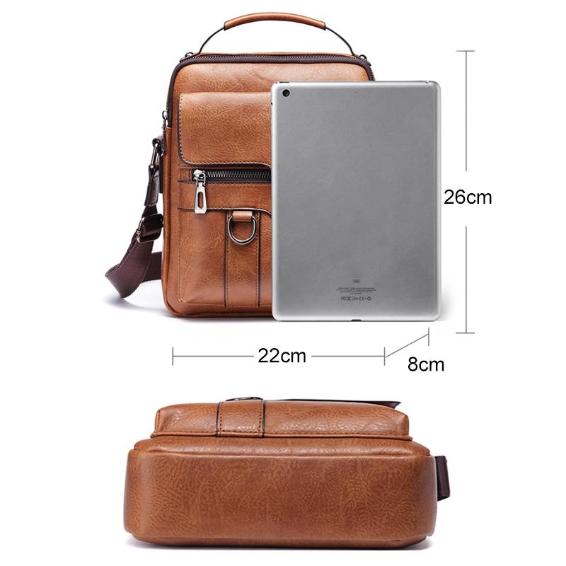 Men Retro Pu Leather Crossbody Bag Business Handbag With Multiple Compartments - Dark Brown 5