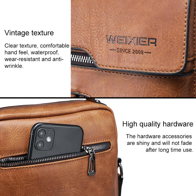 Men Retro Pu Leather Crossbody Bag Business Handbag With Multiple Compartments - Dark Brown 7