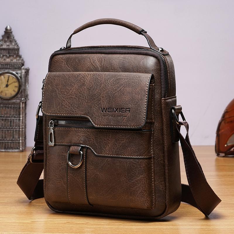 Men Retro Pu Leather Crossbody Bag Business Handbag With Multiple Compartments - Dark Brown 11