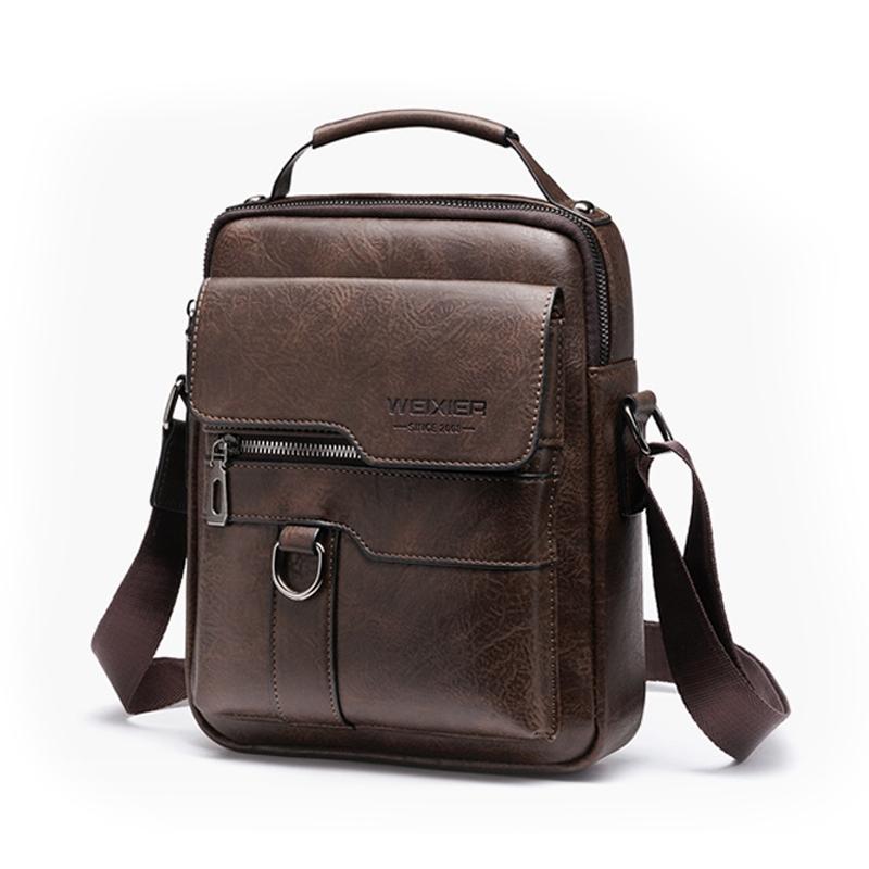 Men Retro Pu Leather Crossbody Bag Business Handbag With Multiple Compartments - Dark Brown 13