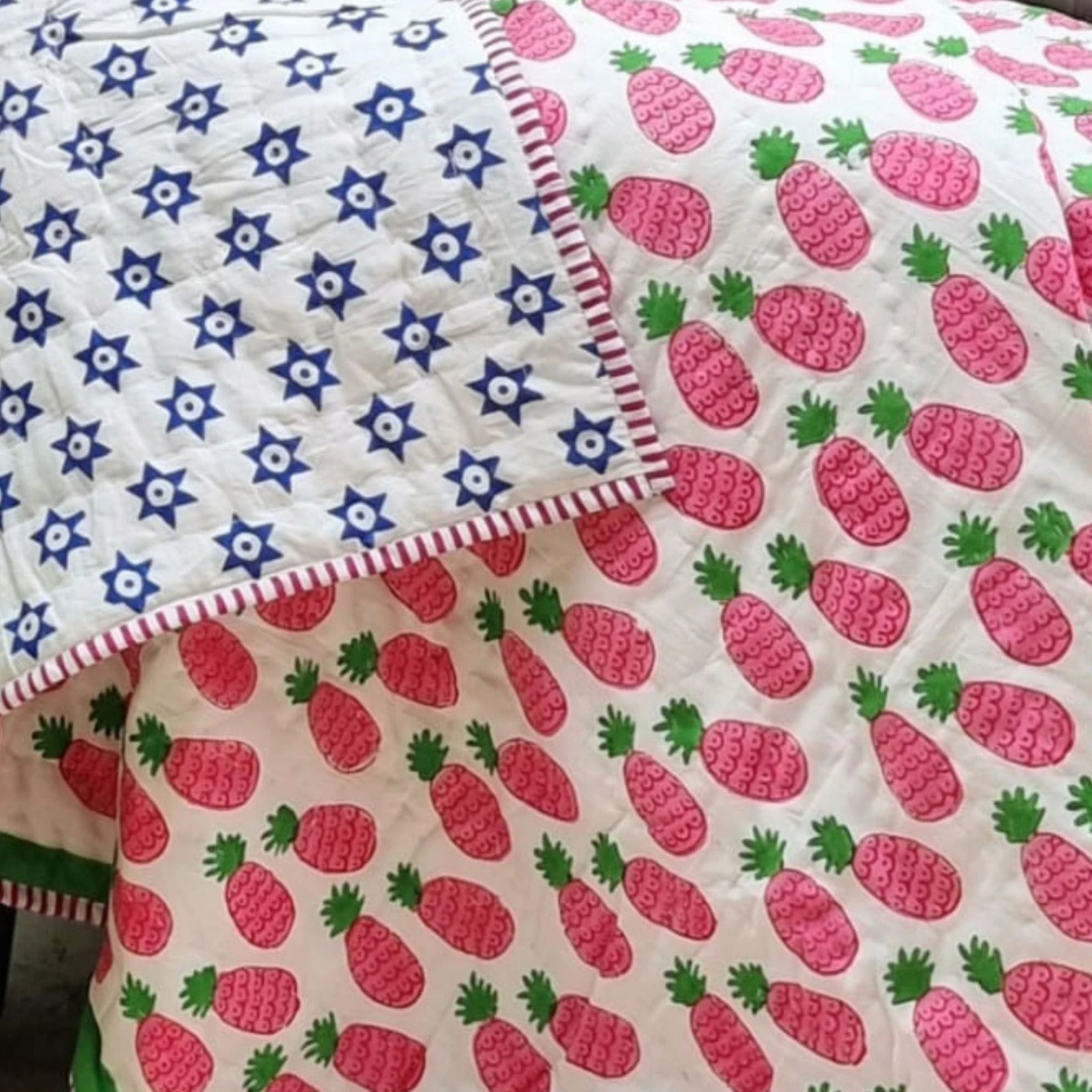 GOTS Certified Organic Cotton Reversible Baby Quilt (100x120cm) - Pink Pineapple 3